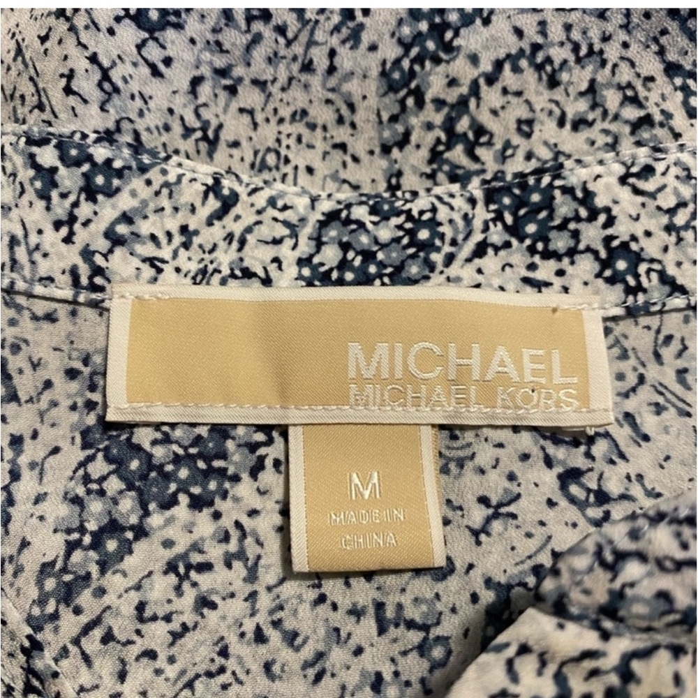 Michael Kors Blue & White Lace Up Front Ruffle Sleeve Blouse Size Medium - Picture 10 of 13
